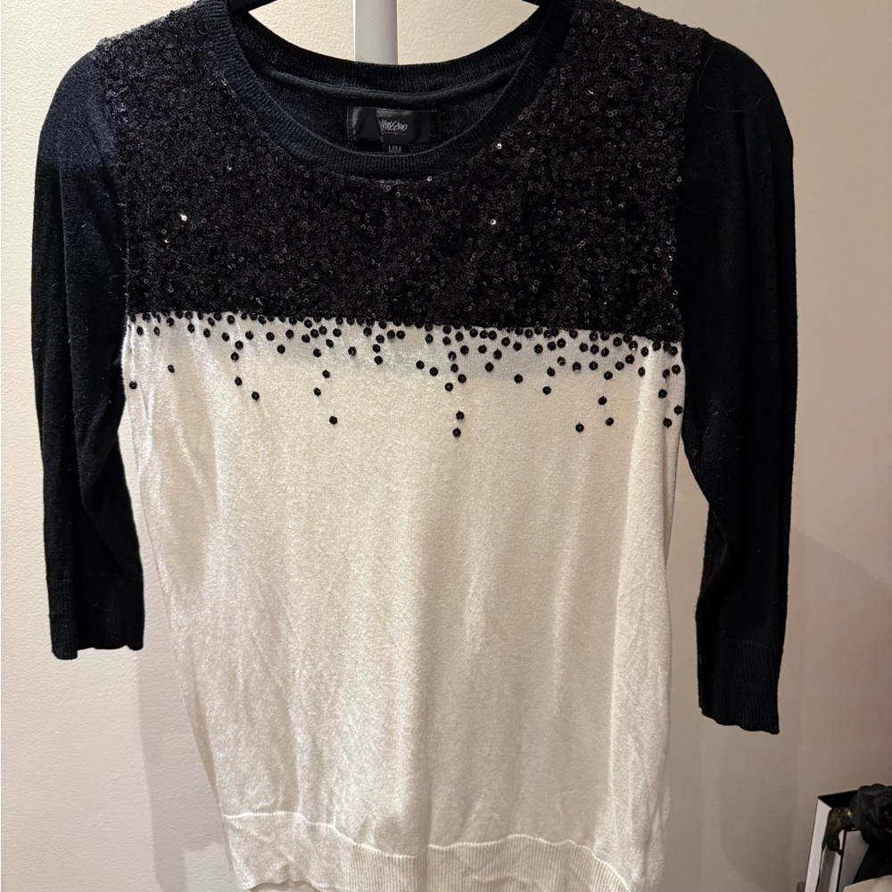 Black and White Beaded Sweater